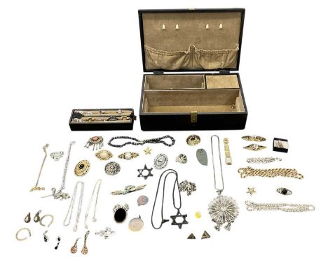 A small quantity of cased costume jewellery, including necklaces, brooches, rings, bracelets, etc.