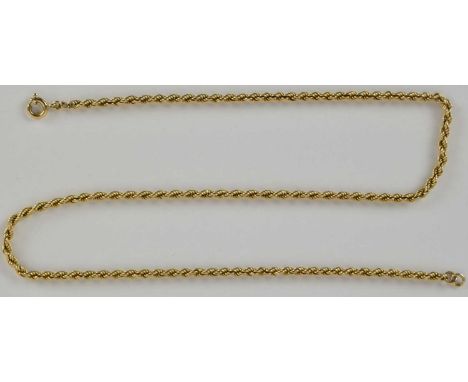 A 9ct gold rope twist necklace with ring clasp, length 40cm, approx 9.3g.