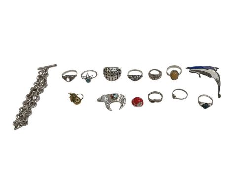 A small quantity of 925 and white metal jewellery, including a bracelet, length approx 20cm, a Norwegian enamelled sterling s