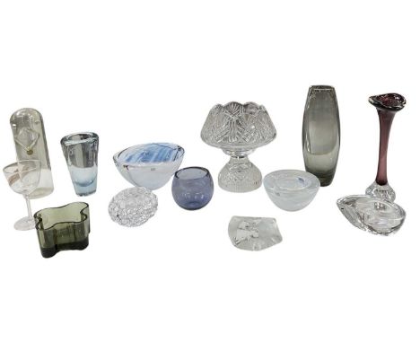 A group of Scandinavian art glass including Kosta Boda bowl, diameter 15.5cm, white Kosta Boda ashtray, diameter 11cm, Iittal