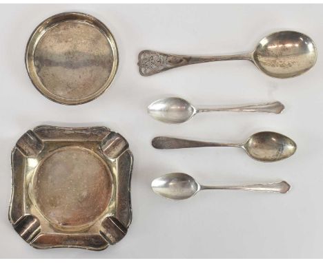 WILLIAM HUTTON &amp; SONS LTD; a pair of George V hallmarked silver coffee spoons, Sheffield 1925, a further Edward VII hallm