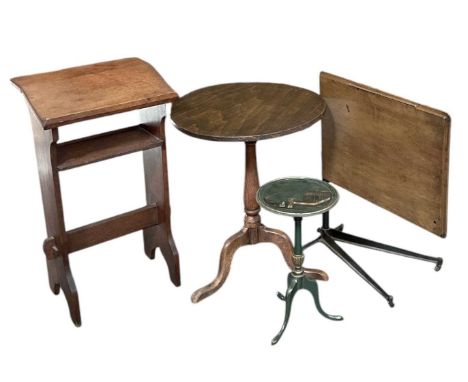 An early 20th century mahogany and cast iron invalid table, top 61 x 47cm, a reproduction tilt-top tripod table, diameter of 
