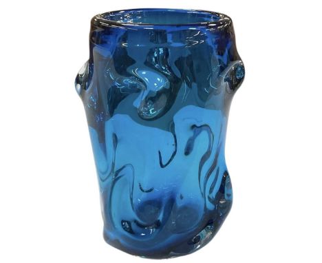 WHITEFRIARS; a large Kingfisher blue 'knobbly' vase, pattern no. 9610, height 25.5cm, diameter 15cm.
