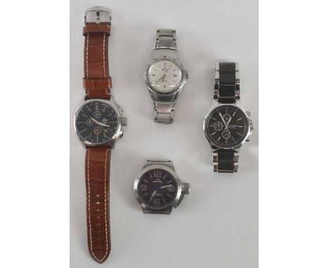 Four modern gentleman's designer and costume wristwatches including a Timberland Tachymetre wristwatch, diameter of dial 4.5c