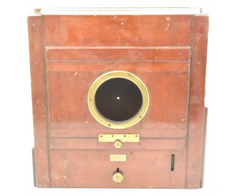 S &amp; J MITCHELL, BLACKBURN; a 19th century mahogany large field plate camera body, height 40cm, length 40cm.