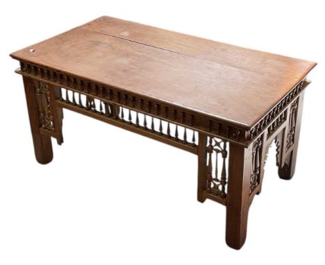 A late 19th century ottoman rectangular top coffee table, raised on square supports, top 79 x 43cm.