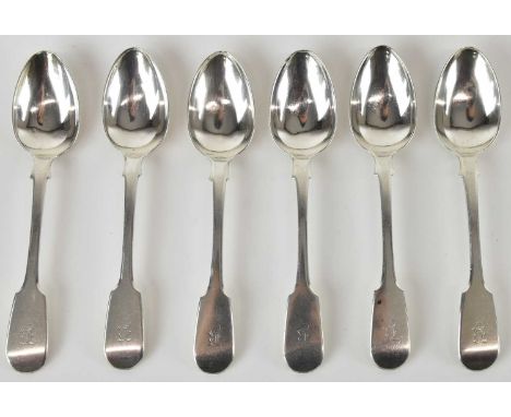 JOSEPH &amp; ALBERT SAVORY; six Victorian hallmarked silver teaspoons, each with the initial 'K' to the handle, London 1840, 