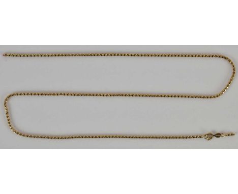 A 9ct gold dainty box link necklace, with ring clasp, length 57cm, approx 5.2g, (af).Condition Report: It has snapped near th