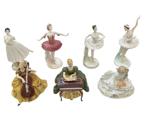 COALPORT; four porcelain figures of ballerinas, comprising 'Fire Bird', 'Dame Margot Fonteyn', 'Dame Beryl Grey' and 'Dame Al