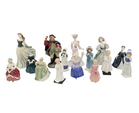 ROYAL DOULTON; thirteen figures including 'Town Crier', 'Grand Manor', 'Cherie', 'Debbie', 'Anna', 'Carrie', 'Fair Maiden', '