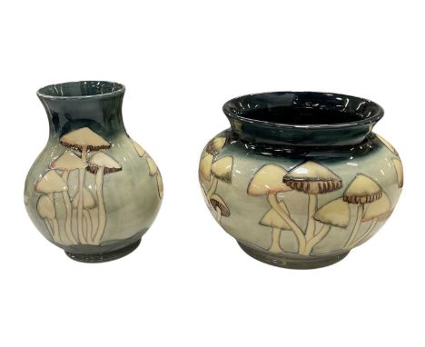 PHILIP GIBSON FOR MOORCROFT; a jardinière, decorated in the 'Fairy Rings' pattern, height 21cm, diameter 28cm, and a vase, de
