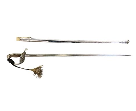 A late 19th century French 1882 pattern military officer's dress sword, with scabbard, length of blade 82cm, length of scabba