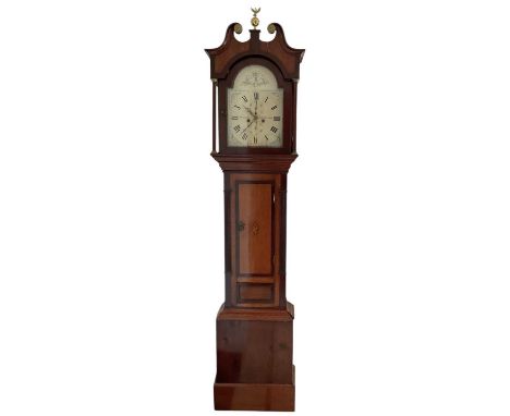 FONTANA, HIGH WYCOMBE; a 19th century oak and mahogany banded cased eight day longcase clock, the painted dial set with Roman