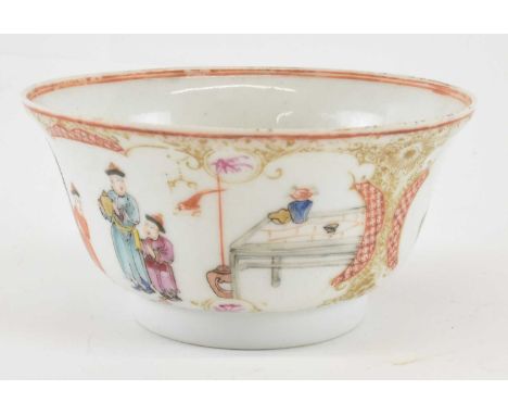 A 19th century Chinese Famille Rose porcelain bowl, decorated in enamels with interior scenes and figures, diameter 12cm, hei