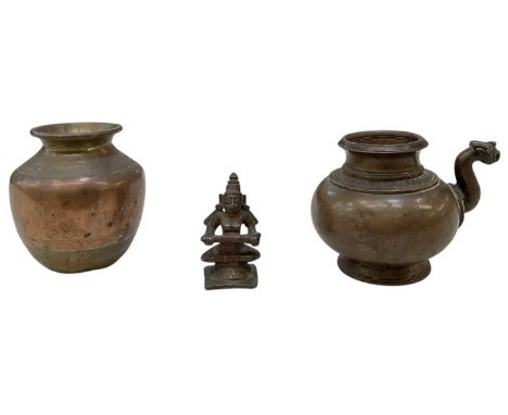 A small Indian bronze ewer, with figural spout, height 7.5cm, a small Indian bronze of the Hindu goddess Annapurna, height 5.