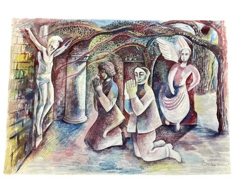 † HAROLD HERBERT SHELTON (1913-1999); watercolour, 'The Prayer', with receipt from Chris Beetles Gallery Ltd verso, 39.5 x 56