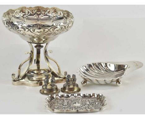 GOLDSMITHS &amp; SILVERSMITHS CO LTD; an Edward VII hallmarked silver rectangular bonbon dish with embossed design of cherubs