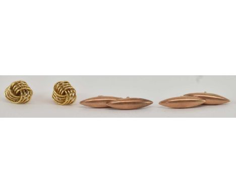 A pair of 9ct yellow gold cufflinks and a pair of yellow metal twist earrings, combined approx 5g.