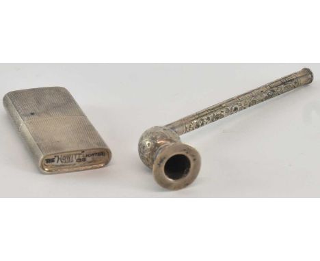 DUDLEY RUSSELL HOWITT; a George VI hallmarked silver 'The Howitt' lighter, with engine turned decoration, Sheffield 1946, 6 x