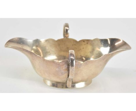 JAMES DEAKIN &amp; SONS LTD; a George V hallmarked silver twin handled gravy boat, Sheffield 1924, 13 x 10.5cm, approx 2.3ozt
