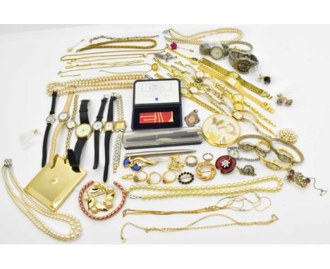 A quantity of modern and vintage costume jewellery to include watches, necklaces, rings, etc.