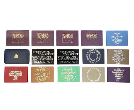 ROYAL MINT; fourteen cased year sets including four 1970 Coinage of Great Britain and Northern Ireland year sets, 1980 Coinag