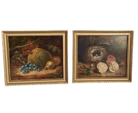 C L MAYNE; a pair of 19th century oil on canvas still lifes, comprising still life of fruit, signed lower left, 25 x 29cm, gi