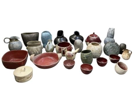 A collection of approx twenty-five items of studio ceramics, mainly by Averil Ainley, including vases, jugs, bowls, etc.