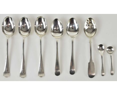 Eight miscellaneous hallmarked silver spoons, some with rat tail back bowls, two salt spoons etc, combined approx 4.6ozt (8).