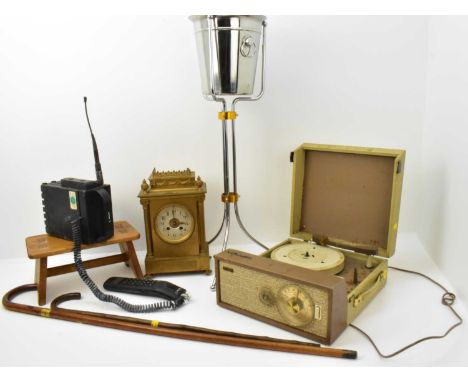 Various vintage collectibles to include a Philips MCR40 transportable car phone/vintage mobile phone, a small oak home made f
