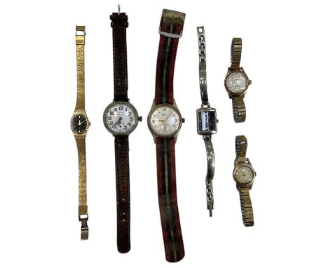WEST END WATCH CO; a WWII stainless steel cased wristwatch, the white enamel dial set with Arabic numerals and inscribed 'Wes
