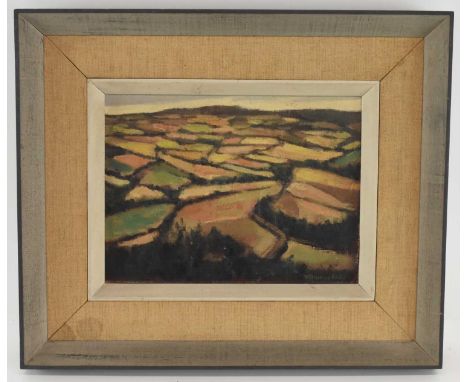 FRANCIS ROBERT KELLY (American) (1927-2012); abstract oil on canvas, rural scene, signed lower right and indistinctly inscrib