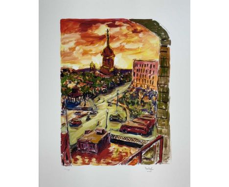 BOB DYLAN (born 1941); a signed limited edition print from 'The Drawn Blank' series, 'Bell Tower in Stockholm', signed lower 