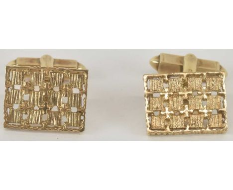 A pair of 9ct yellow gold cufflinks, with textured design, 1.8 x 1.4cm, combined approx 9.2g.