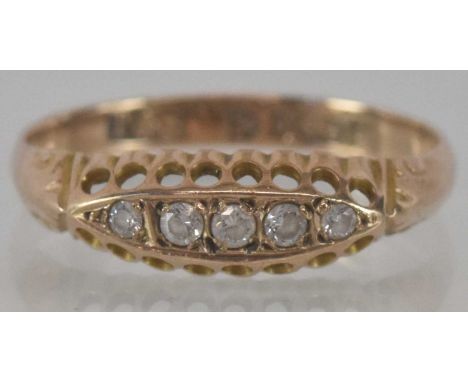 A 9ct yellow gold diamond five stone ring, size K, approx weight 1.2g.