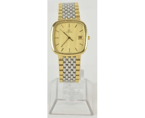 OMEGA; a gentleman's stainless steel and gold plated De Ville wristwatch, the gold tone dial set with baton hour markers, dat