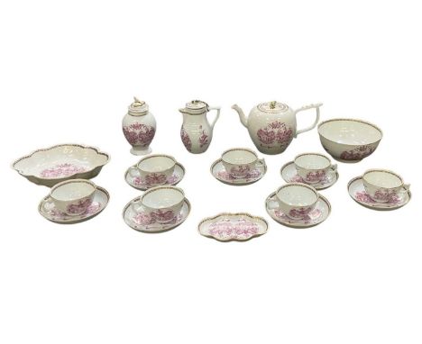 A late 18th/early 19th century Chinese Export ware part eight setting tea service, decorated with armorial coat of arms, comp