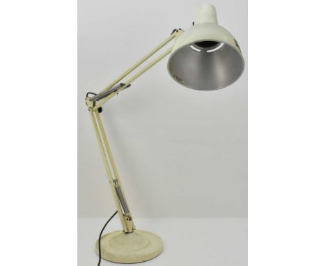 A vintage white Anglepoise lamp with heavy weighted base, height when fully extended 110cm, diameter of base 24cm.