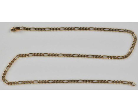 A 9ct gold flat curb figaro link necklace with lobster claw clasp, length 47cm, weight 9g.