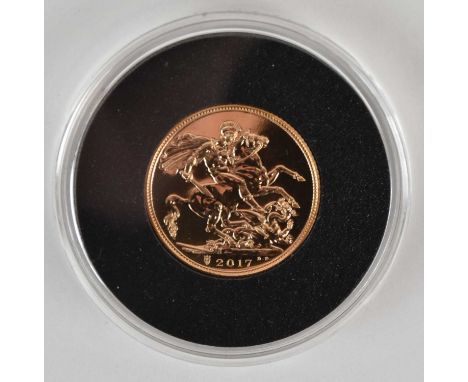 A Queen Elizabeth II uncirculated full gold sovereign, 2017, with St George and the dragon, encapsulated with certificate of 
