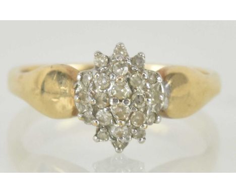 A 9ct gold diamond cluster ring, size L, weight 2g.