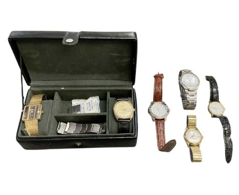 Six gentleman's wristwatches, including a Sekonda 50 metre wristwatch, diameter of dial 3.5cm excluding winding crown, Bulova