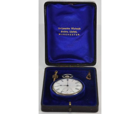 An early 20th century fine silver cased open face pocket watch, the white enamel dial set with Roman numerals and subsidiary 