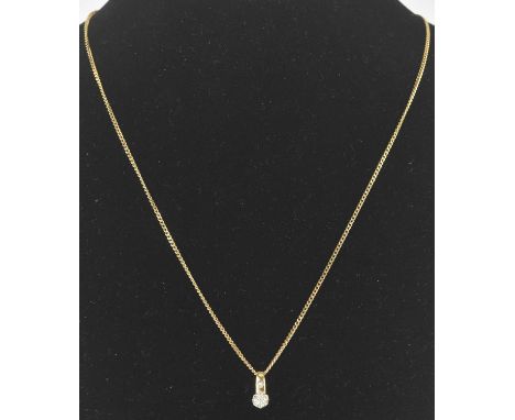 A 9ct gold diamond cluster necklace pendant drop on a 9ct gold dainty necklace chain with ring clasp, length 45cm, total weig