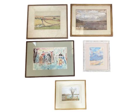 UNATTRIBUTED; five 19th century and later watercolours, including a rural scene, indistinctly signed 'W. E. Deller, 1954' low