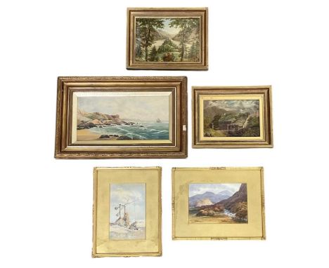 G M PRICHARD; watercolour, two figures collecting water, 23.5 x 14.5cm, gilt framed and glazed, a further rural watercolour b