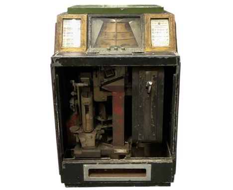 An early 20th century 'Penny in the Slot' fruit machine for a motor racing game (for restoration), height 64cm, width 42cm, d