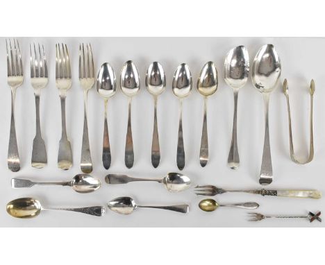 A quantity of mixed 18th and 19th century hallmarked silver cutlery, including Irish/Dublin hallmarks, 1773, 1787, 1826, Lond