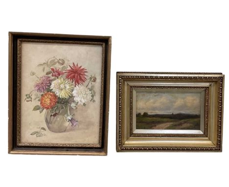 UNATTRIBUTED; a late 19th century oil on board, rural scene, with J A Derbyshire framer's label verso, 17.5 x 30cm, gilt fram