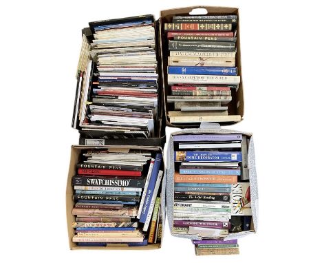 Three boxes of antique reference books, including 'Fountain Pens, The Collector's Encyclopaedia', 'Renaissance Jewels, Gold B